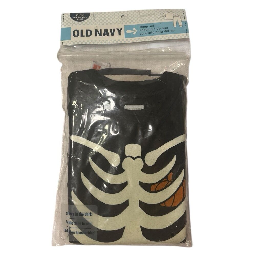 Old Navy Baby Skeleton Pajamas 6-12M Glow in Dark NWT 2 Piece Cotton Halloween - Picture 4 of 12